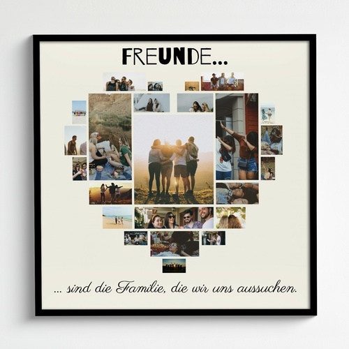 Fotogeschenke – Collage als Herz „Freunde für’s Leben“ auf Leinwand