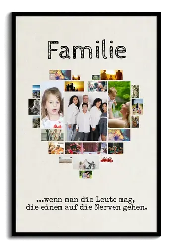 Fotocollage "Familie" im Herz-Design als persönliches Geschenk mit witzigem Spruch