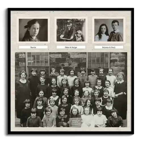 alte Schwarzweissfotos und Klassenfotos als Fotocollage wiederbelebt