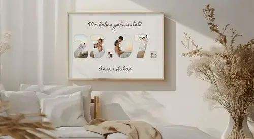 Hochzeitsdatum Collage Leinwand - Wir haben geheiratet
