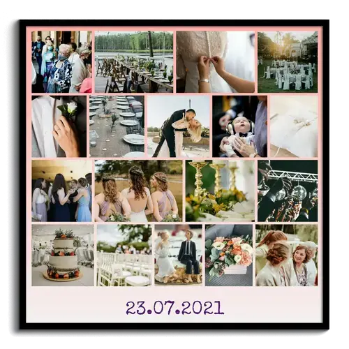 Fotos der Hochzeit als Fotocollage mit Datum als Beschriftung