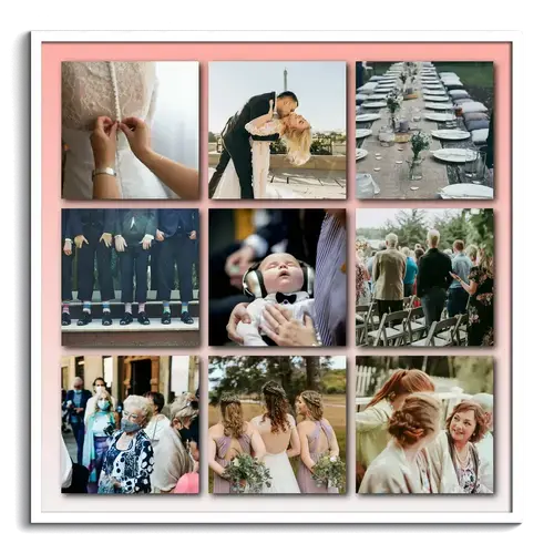 Hochzeitscollage als Raster mit schattierten Bildern als Erinnerung