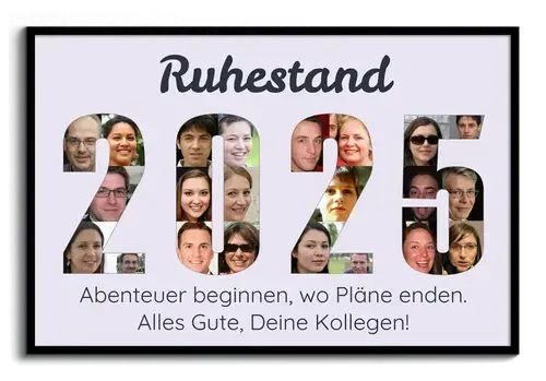 Fotocollage Jahreszahl von Kollegen zum Ruhestand