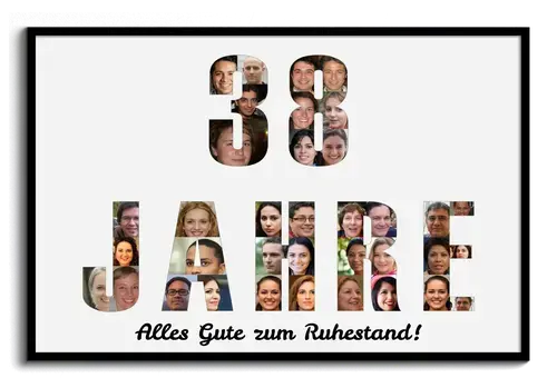 Fotoposter als Geschenk zum Ruhestand – Collage mit Buchstaben & Zahlen