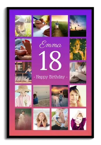 Fotocollage Zahl 18 – jetzt gestalten: Fotogeschenk zum 18.: Geburtstag, Volljährigkeit Fotocollage Zahl 18 – jetzt gestalten: Fotogeschenk zum 18.: Geburtstag, Volljährigkeit