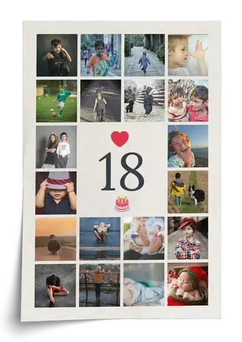 Fotocollage Zahl 18 – jetzt gestalten: Fotogeschenk zum 18.: Geburtstag, Volljährigkeit Fotocollage Zahl 18 – jetzt gestalten: Fotogeschenk zum 18.: Geburtstag, Volljährigkeit