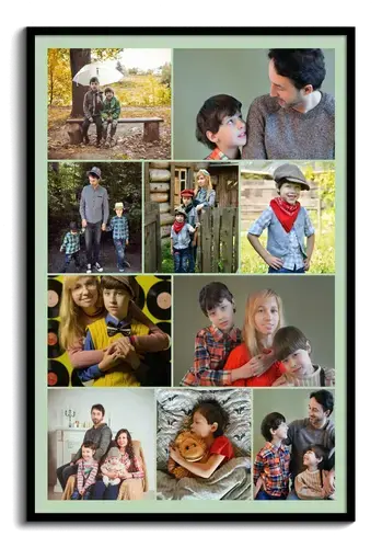 Collage mit Fotos in Reihen angeordnet aus Kinder und Familienfotos
