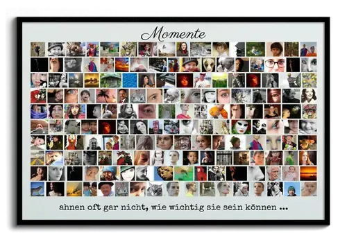 Wandbild als Fotocollage mit vielen Fotos mit Spruch und eigenen Bildern