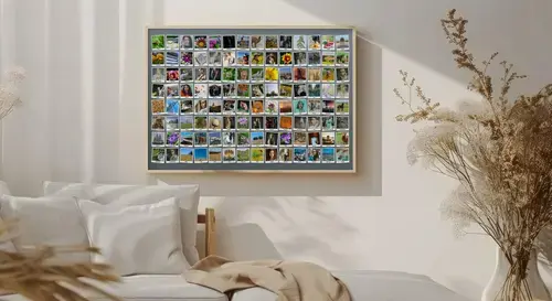 Polaroid-Fotocollage mit über 100 Bildern im Raster