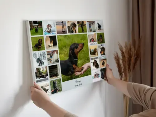 Trauer-Fotocollage Hundesilhouette, Name & Jahre