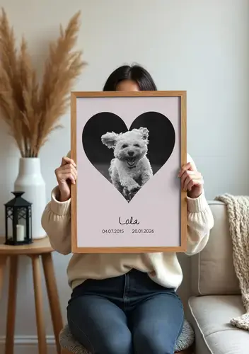 Trauer-Fotocollage Hundesilhouette, Name & Jahre