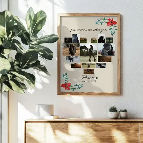 Gedenkposter Pferd mit Foto, Name und Lebensdaten