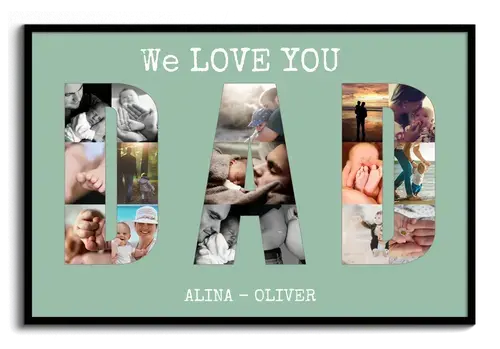 Personalisiertes Fotogeschenk Vatertag mit Buchstaben DAD WE LOVE YOU