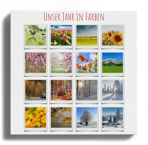 Natur-Polaroid-Collage mit Jahreszeiten-Texte