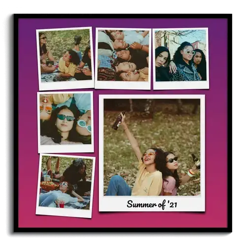 Knallige Fotocollage mit Polaroid Bildern und tollem Hintergrund