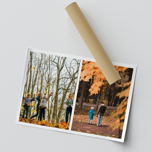 Herbstfotocollagen mit Landschaft und Familie