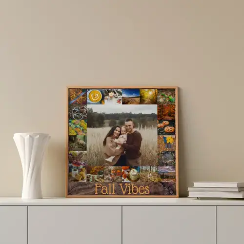 Herbstfotocollagen mit Landschaft und Familie