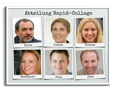 Fotos der Mitarbeiter als Team oder Abteilungsbild mit Beschriftung