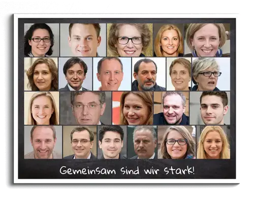 Gruppenfoto oder Teambild als Fotocollage mit Beschriftung