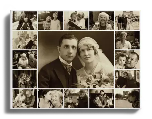 Familienbild als Fotocollage mit Sepia Effekt grosses Bild in Mitte