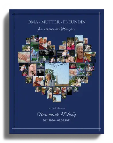 Fotocollage als Erinnerung für Beerdigung als Herz dunkel