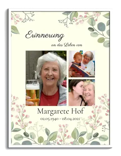 Erinnern an die Verstorbene Blumenportrait mit drei Bildern