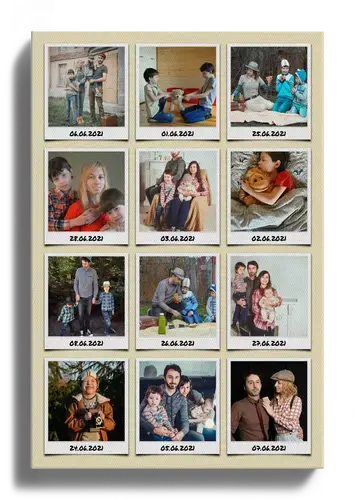 Foto Collage als Raster mit beschrifteten Polaroid Fotos von den Urlaubsbildern