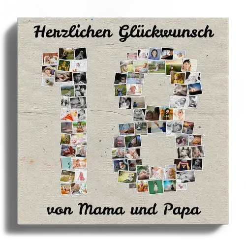 Fotocollage Zahl "18" erstellen: Persönliche Fotocollage aus deinen Bildern als Geschenk