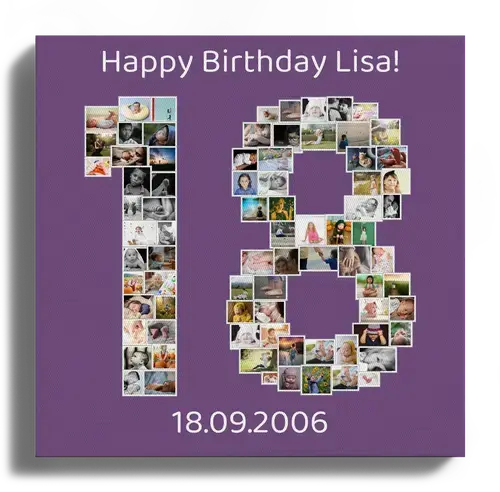 Fotocollage Zahl "18" erstellen: Persönliche Fotocollage aus deinen Bildern als Geschenk