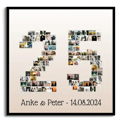 Fotocollage "25" erstellen. Geschenk für Silberhochzeit, Firmenjubiläum