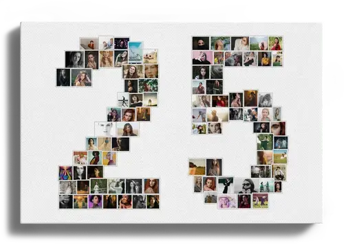 Fotocollage "25" erstellen. Geschenk für Silberhochzeit, Firmenjubiläum