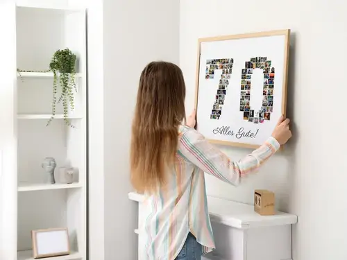 Collage-Zahl '70': Personalisierbar mit Fotos