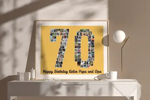 Collage-Zahl '70': Personalisierbar mit Fotos