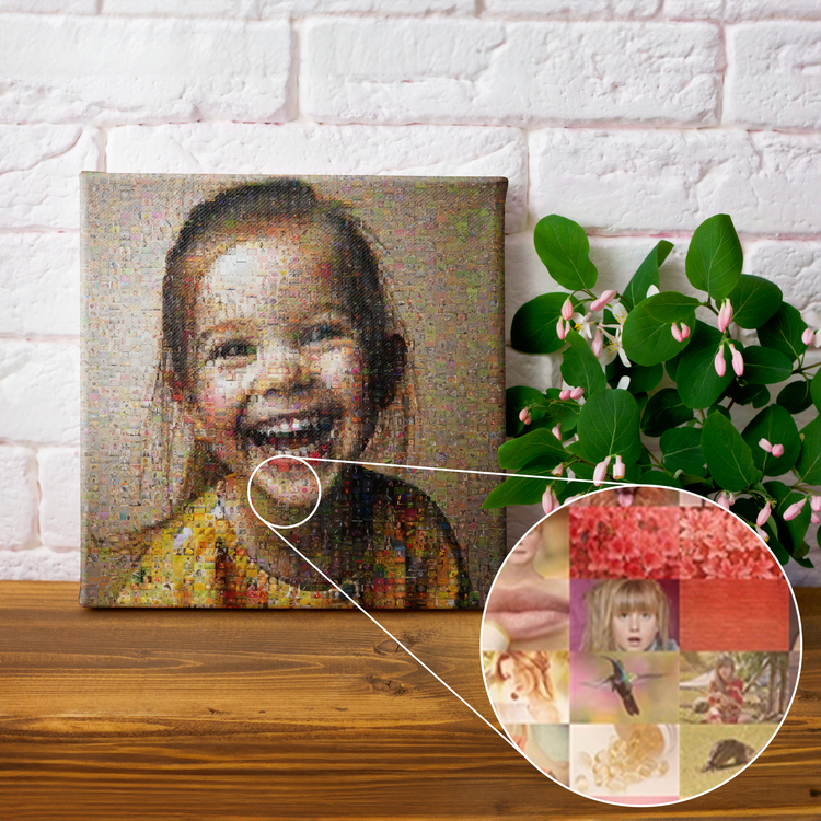 Fotomosaik aus Kinderfotos auf Leinwand – ein Portrait aus vielen kleinen Bildern