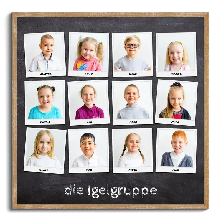 Fotocollage Abschiedsgeschenk Kindergarten Gruppenfoto als Polaroid mit Namen der Kinder