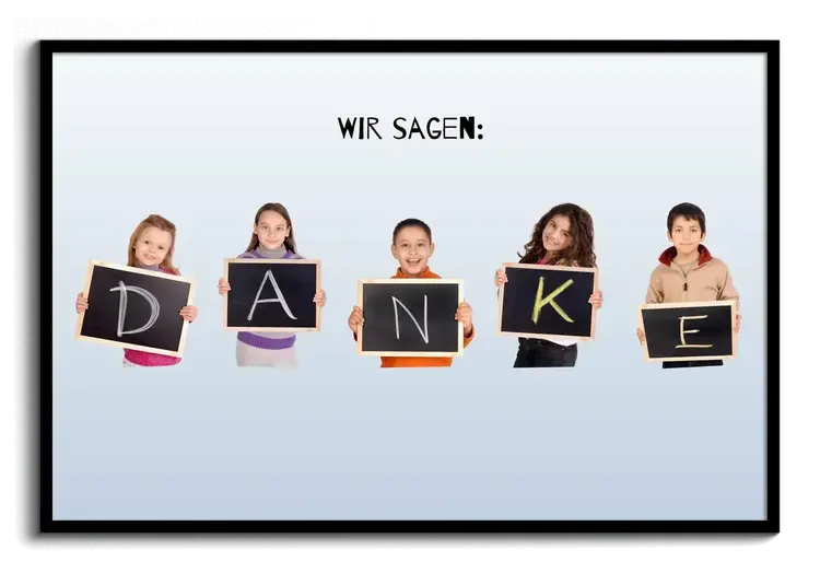 Fotocollage wir sagen Danke mit Kindern Tafel und Kreide beschriftet