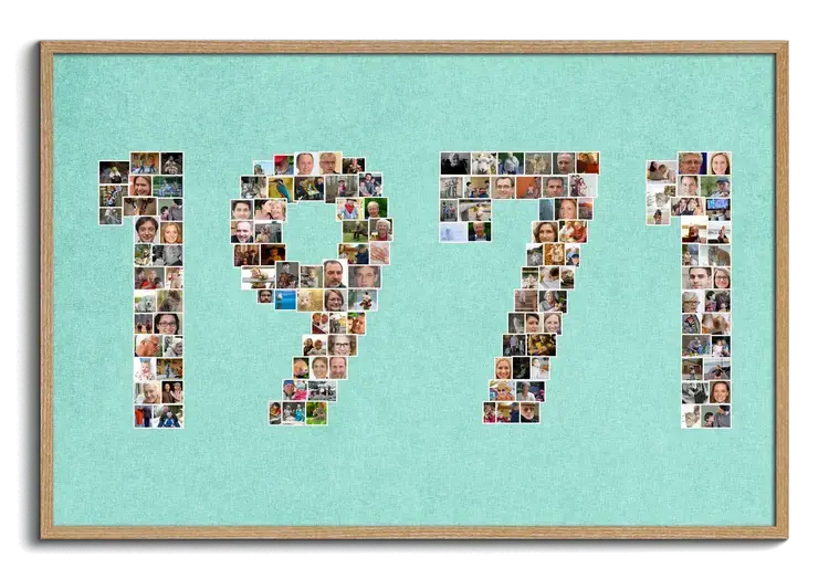 Geburtsjahr mit Zahlen als Fotocollage als kreative Geschenkidee