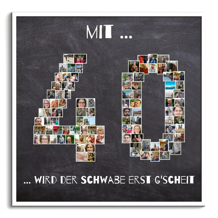 Zahl 40 als Fotocollage mit vielen Bildern als Geburtstagsgeschenk