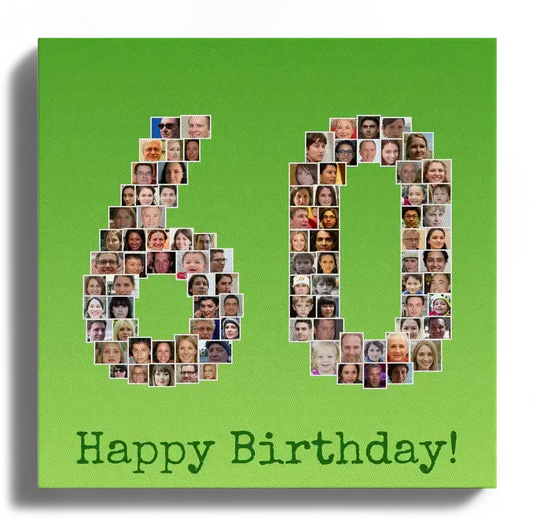 Runder Geburtstag Fotocollage als Zahl 60 mit vielen Bildern