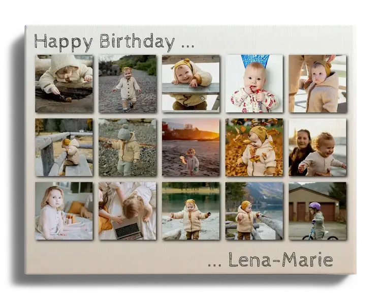 Raster Fotocollage mit Kinderbildern zum Geburtstag des Kindes