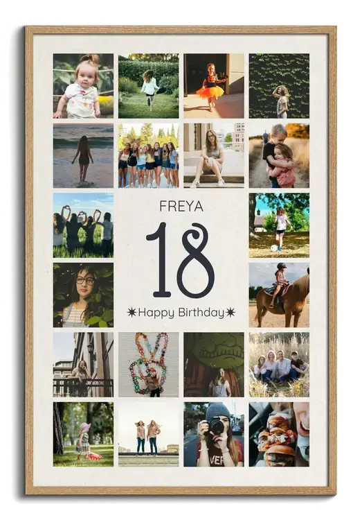 Zahlencollage 18 zum 18. Geburtstag, Name+Gruß