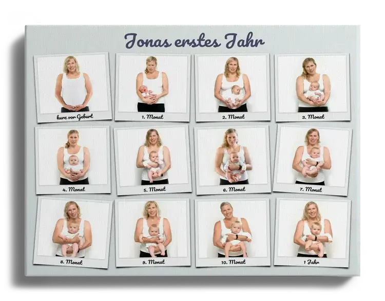 Babys erstes Jahr als Fotostrecke mit Beschriftung
