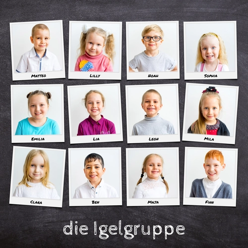 Fotocollage Abschiedsgeschenk Kindergarten Gruppenfoto als Polaroid mit Namen der Kinder