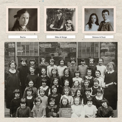 alte Schwarzweissfotos und Klassenfotos als Fotocollage wiederbelebt