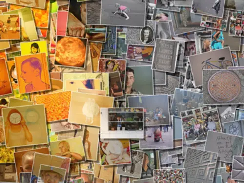 Chaos Mosaikbild: frei gedrehte, überlappende Kacheln